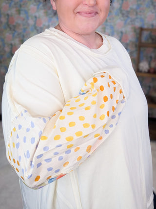 2- Long Sleeve Tops Patti Floral Sleeve Pullover w/Star Back in Cream plus size clothing