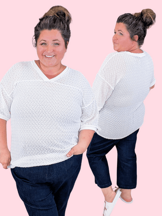 1- ShortSlv/Slvless Tops Payton Textured Knit Vneck Top in Ivory plus size clothing