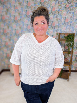 1- ShortSlv/Slvless Tops Payton Textured Knit Vneck Top in Ivory plus size clothing