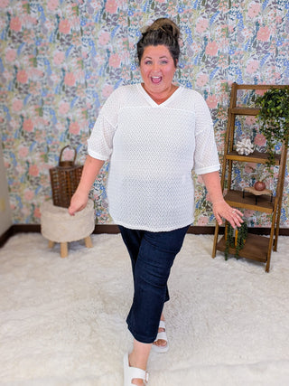 1- ShortSlv/Slvless Tops Payton Textured Knit Vneck Top in Ivory plus size clothing