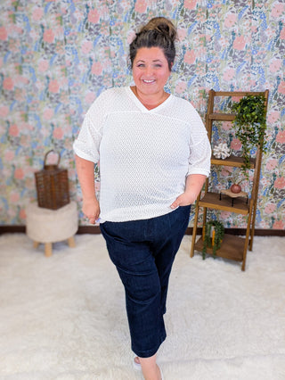 1- ShortSlv/Slvless Tops Payton Textured Knit Vneck Top in Ivory plus size clothing