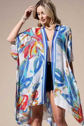 Payton Watercolor Floral Kimono w/Blue Trim-4- Overlayer Tops-urbanista-Styled by Stacked - A Plus Size Women's Boutique in Lakeville, MN
