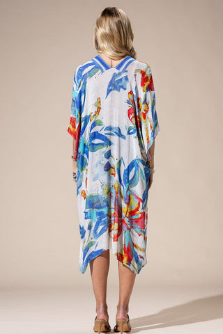 Payton Watercolor Floral Kimono w/Blue Trim-4- Overlayer Tops-urbanista-Styled by Stacked - A Plus Size Women's Boutique in Lakeville, MN