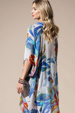 Payton Watercolor Floral Kimono w/Blue Trim-4- Overlayer Tops-urbanista-Styled by Stacked - A Plus Size Women's Boutique in Lakeville, MN