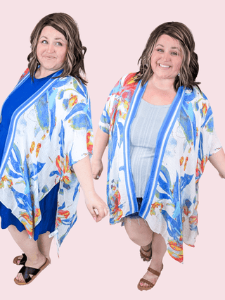 Payton Watercolor Floral Kimono w/Blue Trim-4- Overlayer Tops-urbanista-Styled by Stacked - A Plus Size Women's Boutique in Lakeville, MN