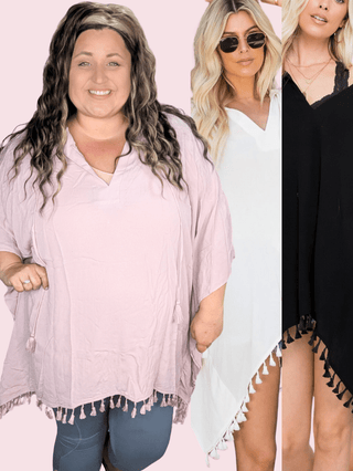 Peggy Hooded Lightweight Poncho w/Tassel Trim (3 colors)-1- ShortSlv/Slvless Tops-sweet lovely by jen-Styled by Stacked - A Plus Size Women's Boutique in Lakeville, MN