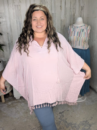 Peggy Hooded Lightweight Poncho w/Tassel Trim (3 colors)-1- ShortSlv/Slvless Tops-sweet lovely by jen-Styled by Stacked - A Plus Size Women's Boutique in Lakeville, MN