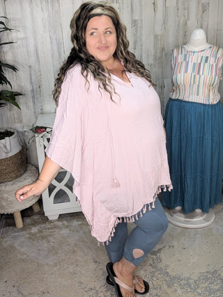 Peggy Hooded Lightweight Poncho w/Tassel Trim (3 colors)-1- ShortSlv/Slvless Tops-sweet lovely by jen-Styled by Stacked - A Plus Size Women's Boutique in Lakeville, MN