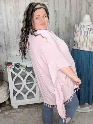 Peggy Hooded Lightweight Poncho w/Tassel Trim (3 colors)-1- ShortSlv/Slvless Tops-sweet lovely by jen-Styled by Stacked - A Plus Size Women's Boutique in Lakeville, MN