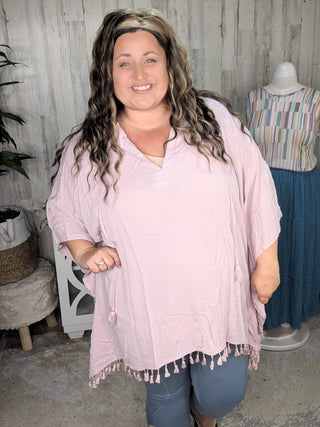 Peggy Hooded Lightweight Poncho w/Tassel Trim (3 colors)-1- ShortSlv/Slvless Tops-sweet lovely by jen-Styled by Stacked - A Plus Size Women's Boutique in Lakeville, MN