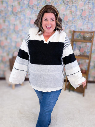2- Long Sleeve Tops Perry Boho Mix Hooded Sweater in Neutrals plus size clothing