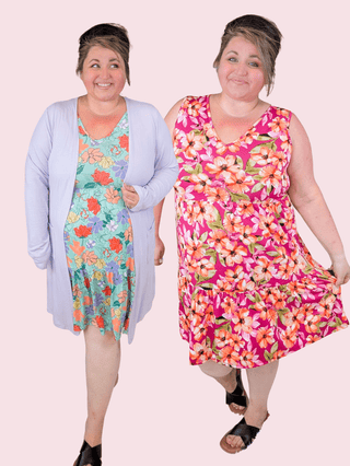 Petra Vneck Tiered Tank Dress in Florals (2 Colors)-11- Dress/Romp/Jump-HEIMISH-Styled by Stacked - A Plus Size Women's Boutique in Lakeville, MN