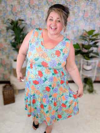 Petra Vneck Tiered Tank Dress in Florals (2 Colors)-11- Dress/Romp/Jump-HEIMISH-Styled by Stacked - A Plus Size Women's Boutique in Lakeville, MN