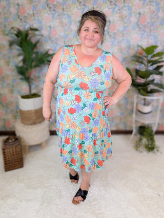 Petra Vneck Tiered Tank Dress in Florals (2 Colors)-11- Dress/Romp/Jump-HEIMISH-Styled by Stacked - A Plus Size Women's Boutique in Lakeville, MN