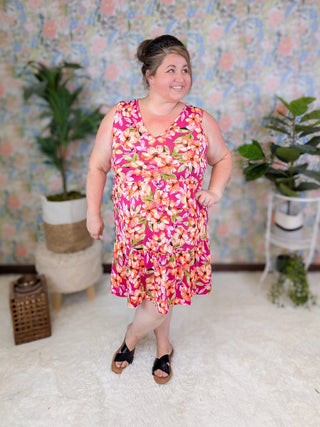 Petra Vneck Tiered Tank Dress in Florals (2 Colors)-11- Dress/Romp/Jump-HEIMISH-Styled by Stacked - A Plus Size Women's Boutique in Lakeville, MN