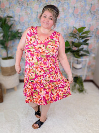 Petra Vneck Tiered Tank Dress in Florals (2 Colors)-11- Dress/Romp/Jump-HEIMISH-Styled by Stacked - A Plus Size Women's Boutique in Lakeville, MN