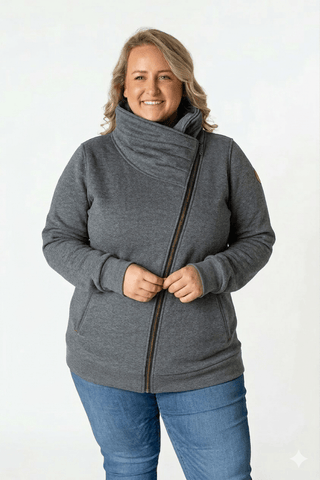 PHC Adria Asymmetrical Zip Outerwear Sweatshirt in Solids (4 Colors)-2- Long Sleeve Tops-MICHELLE MAE-Styled by Stacked - A Plus Size Women's Boutique in Lakeville, MN