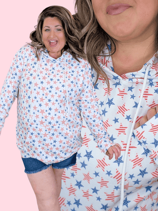 PHC Americana Stars on Ivory Pullover Hoodie plus size clothing