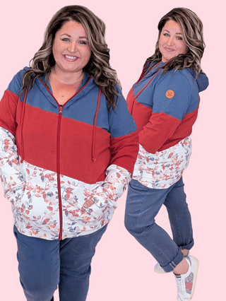 3- Hooded Tops PHC Colorblock Full Zip Hoodie in Autumn Watercolor plus size clothing