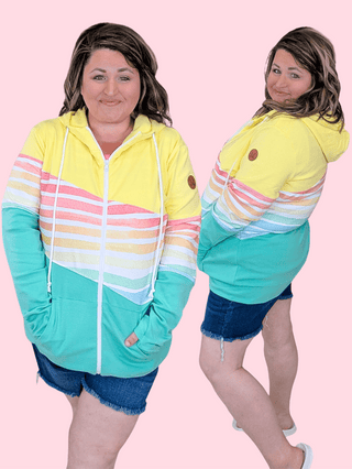 PHC Colorblock Full Zip Hoodie in Summer Rainbow plus size clothing
