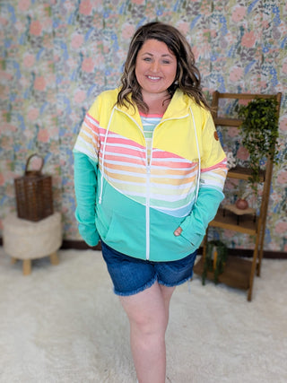 PHC Colorblock Full Zip Hoodie in Summer Rainbow plus size clothing