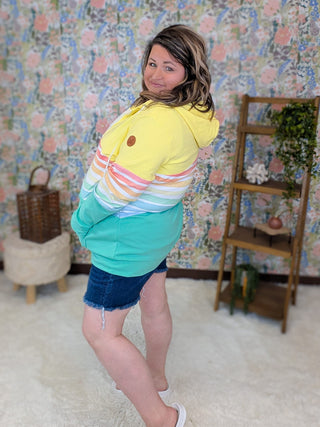 PHC Colorblock Full Zip Hoodie in Summer Rainbow plus size clothing