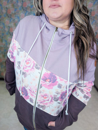 PHC Colorblock Triple Stretch Full Zip Hoodie in Plum Blossom-3- Hooded Tops-MICHELLE MAE-Styled by Stacked - A Plus Size Women's Boutique in Lakeville, MN
