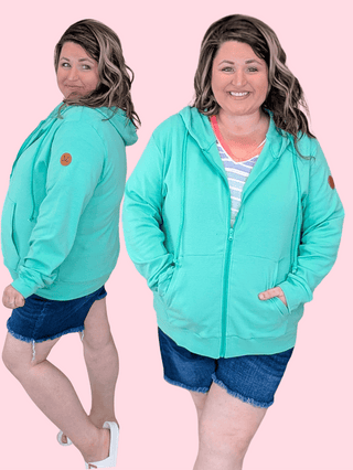 PHC Full Zip Hoodie in Aquamarine Green plus size clothing