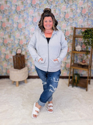 PHC Full Zip Hoodie in Heather Gray plus size clothing