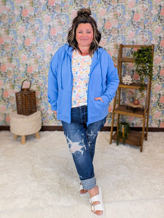 PHC Full Zip Hoodie in Heathered Denim Blue plus size clothing
