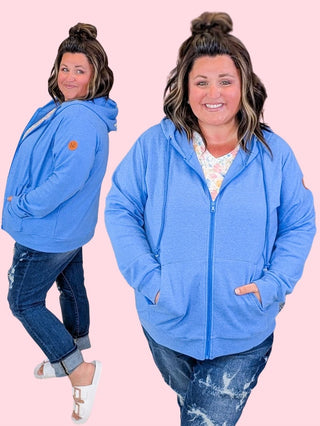 PHC Full Zip Hoodie in Heathered Denim Blue plus size clothing