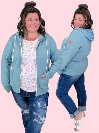 PHC Full Zip Hoodie in Heathered Sage plus size clothing