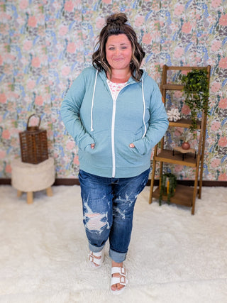 PHC Full Zip Hoodie in Heathered Sage plus size clothing