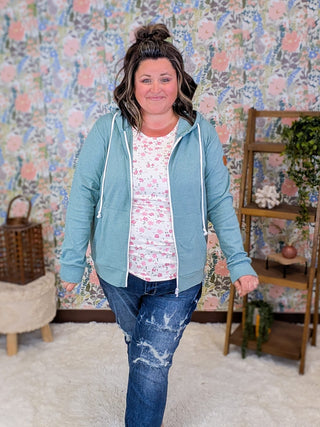PHC Full Zip Hoodie in Heathered Sage plus size clothing