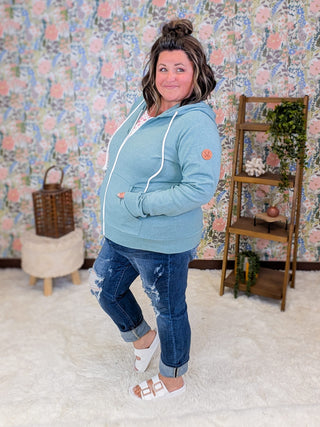 PHC Full Zip Hoodie in Heathered Sage plus size clothing