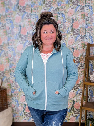 PHC Full Zip Hoodie in Heathered Sage plus size clothing