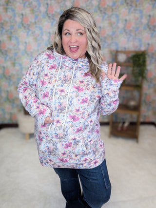 PHC- Ivory + Fuchsia Mix Floral Pullover-3- Hooded Tops-MICHELLE MAE-Styled by Stacked - A Plus Size Women's Boutique in Lakeville, MN