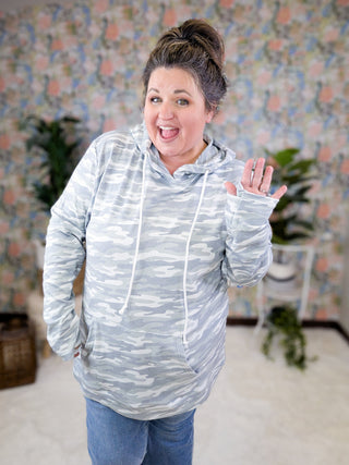 PHC Triple Stretch Camo Pullover Hoodie-3- Hooded Tops-MICHELLE MAE-Styled by Stacked - A Plus Size Women's Boutique in Lakeville, MN