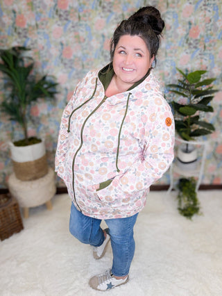 PHC- Triple Stretch Full Zip Hoodie in Pink Retro Floral-3- Hooded Tops-Michelle Mae-Styled by Stacked - A Plus Size Women's Boutique in Lakeville, MN