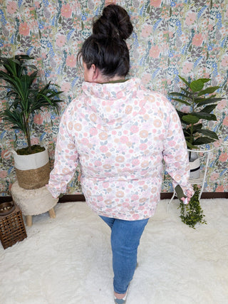 PHC- Triple Stretch Full Zip Hoodie in Pink Retro Floral-3- Hooded Tops-Michelle Mae-Styled by Stacked - A Plus Size Women's Boutique in Lakeville, MN