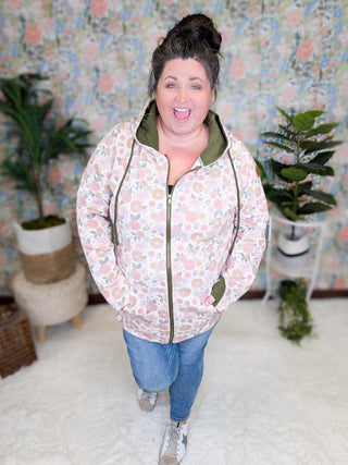 PHC- Triple Stretch Full Zip Hoodie in Pink Retro Floral-3- Hooded Tops-Michelle Mae-Styled by Stacked - A Plus Size Women's Boutique in Lakeville, MN