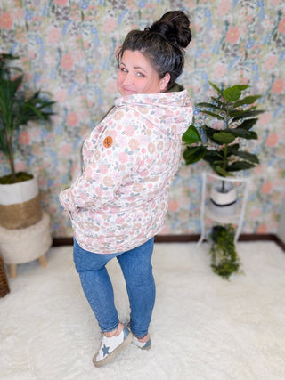 PHC- Triple Stretch Full Zip Hoodie in Pink Retro Floral-3- Hooded Tops-Michelle Mae-Styled by Stacked - A Plus Size Women's Boutique in Lakeville, MN