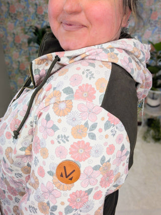 PHC- Triple Stretch Half-Zip Hoodie in Pink Retro Floral-3- Hooded Tops-Michelle Mae-Styled by Stacked - A Plus Size Women's Boutique in Lakeville, MN