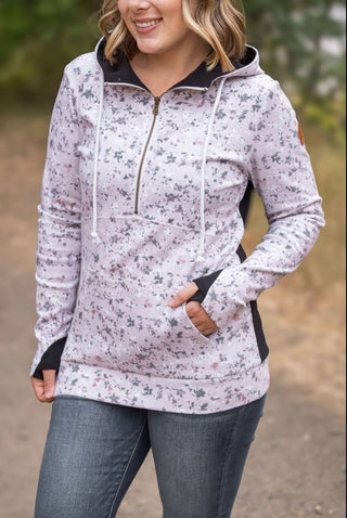 PHC- Triple Stretch Half-Zip Hoodie in Tan Micro Floral-3- Hooded Tops-Michelle Mae-Styled by Stacked - A Plus Size Women's Boutique in Lakeville, MN