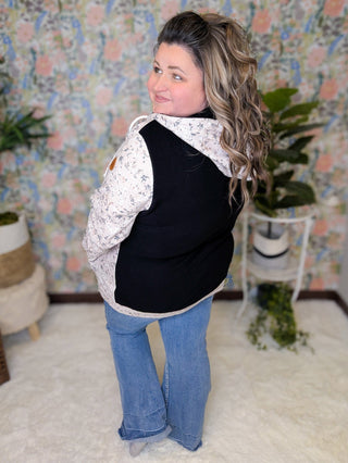 PHC- Triple Stretch Half-Zip Hoodie in Tan Micro Floral-3- Hooded Tops-Michelle Mae-Styled by Stacked - A Plus Size Women's Boutique in Lakeville, MN