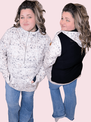 PHC- Triple Stretch Half-Zip Hoodie in Tan Micro Floral-3- Hooded Tops-Michelle Mae-Styled by Stacked - A Plus Size Women's Boutique in Lakeville, MN
