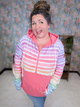 3- Hooded Tops PHC Triple Stretch Halfzip Hoodie in Coral Ombre Rainbow plus size clothing