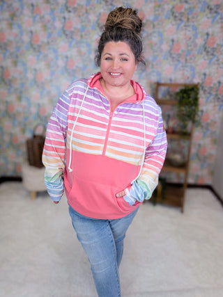 3- Hooded Tops PHC Triple Stretch Halfzip Hoodie in Coral Ombre Rainbow plus size clothing