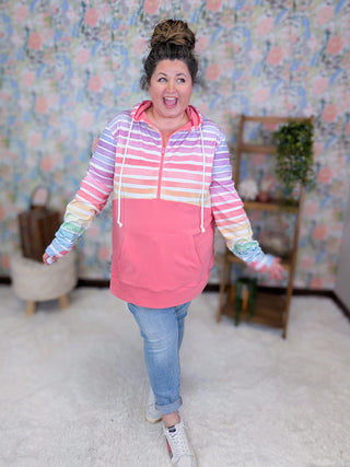 3- Hooded Tops PHC Triple Stretch Halfzip Hoodie in Coral Ombre Rainbow plus size clothing