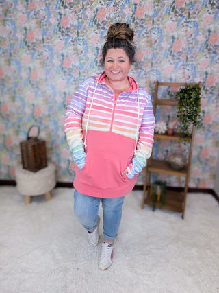 3- Hooded Tops PHC Triple Stretch Halfzip Hoodie in Coral Ombre Rainbow plus size clothing